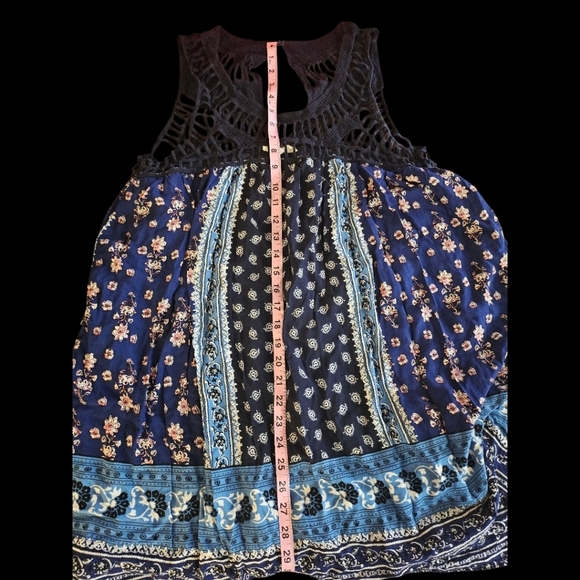 Entro LG Blue Floral Boho Sleeveless Tapestry Tunic Top - Picture 7 of 9